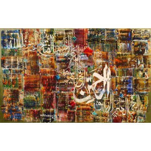 M. A. Bukhari, 30 x 48 Inch, Oil on Canvas, Calligraphy Painting, AC-MAB-221